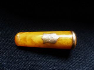 Antique French Egg Yolk Amber Cheroot Cigar Holder With 18ct Gold Hallmarked Rim