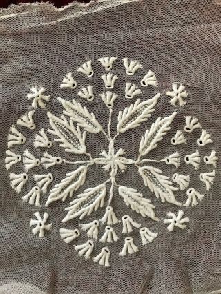 Gorgeous Antique Fond De Bonnet - Hand Embroidery On Tulle (6)