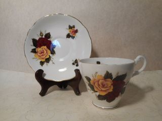 Royal Ascot Bone China Teacup And Saucer Red And Yellow Roses England
