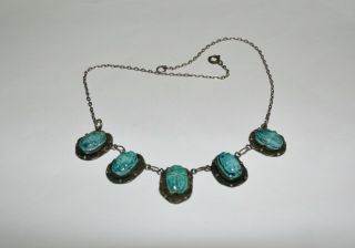 Antique/vintage 800 Silver Turquoise Egyptian Revival Scarab Necklace Arabic