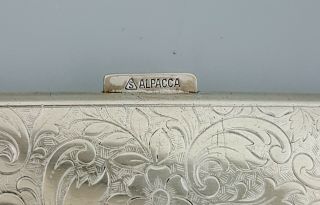 Vintage Alpaca silverplate calling card miniature cigarette case floral engraved 2