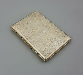 Vintage Alpaca silverplate calling card miniature cigarette case floral engraved 3