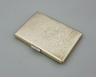 Vintage Alpaca silverplate calling card miniature cigarette case floral engraved 4