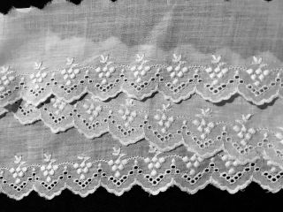 33 " X 3 1/4 " Antique Broderie Anglaise Grapes Pattern White Lace Trim Insert