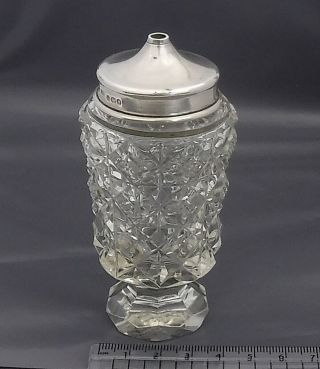 Vintage Cut Glass Sugar Sifter W 1942 London Hallmarked Sterling Silver Lid &rim