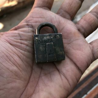 Old Or Antique Solid Brass Padlock Lock With Key Miniature Sized.