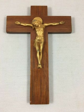 Antique Catholic Wall Wood Cross Bronze Crucifix Jesus Christ Signed Debrie