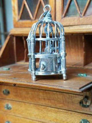 Antique Dollhouse Miniature Sterling Silver Bird Cage 1:12 2