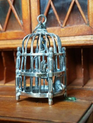 Antique Dollhouse Miniature Sterling Silver Bird Cage 1:12 4