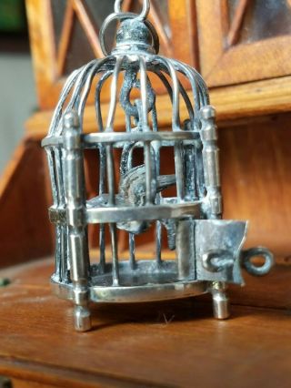 Antique Dollhouse Miniature Sterling Silver Bird Cage 1:12 5