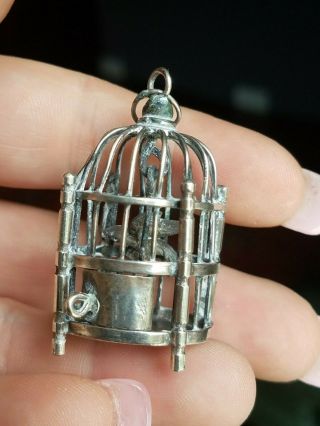 Antique Dollhouse Miniature Sterling Silver Bird Cage 1:12 6