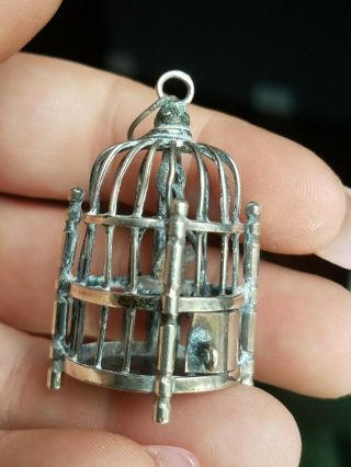 Antique Dollhouse Miniature Sterling Silver Bird Cage 1:12 7