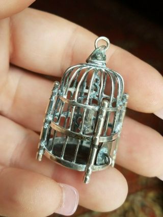 Antique Dollhouse Miniature Sterling Silver Bird Cage 1:12 8