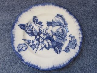 Ironstone Staffordshire England Blue And White Plate - Rose Pattern - 7 Inch