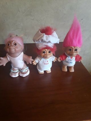 Set Of 3 Vintage Troll Dolls 5 " Tall