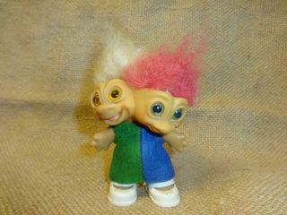 Scarce Vintage Uneeda Wishnik Double Headed 2 Head Troll Doll 3.  5 " Tall