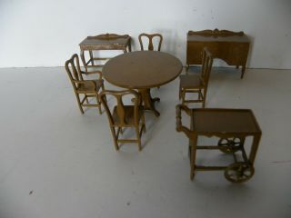 Vintage 1920 / 30s Metal Tootsie Toy Doll House Furniture (8 Piece Dining Room)