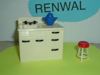 Vintage Renwal Dollhouse Furniture Kitchen Sink 68 And Stool 12