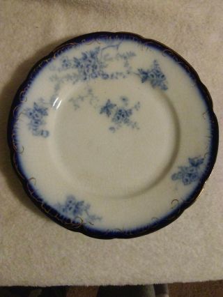 Vintage Labelle China Flow Blue Collectible Plate,  Gold Rim,  Floral