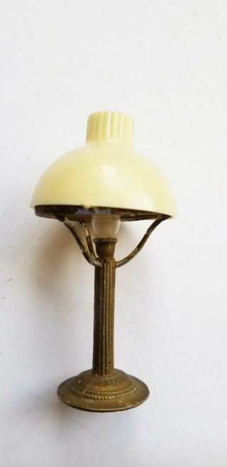 Antique Tall Gilt Metal Table Lamp With Cream Shade 3 1/2 " Tall