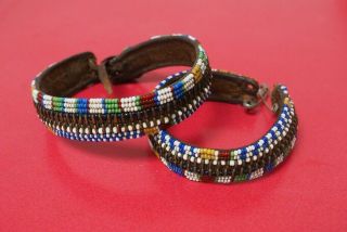 Two East African Tribal Art Turkana Masai Bead Work Bangles Leather & Metalwork