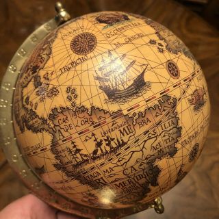 VINTAGE SMALL TABLE TOP OLD WORLD GLOBE SOLID BRASS BASE 9 In Tall 2