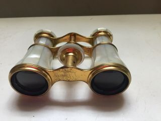 Antique Lemaire Paris Brass and Mother of Pearl Opera Glasses Binoculars 4