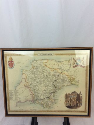 Vintage County Map - Devonshire Devon Framed