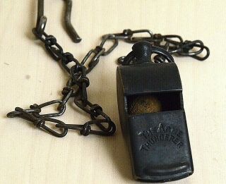 Vintage The Acme Thunderer Whistle With Chain Made In England