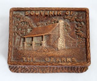 Antique 1946 Multi Products Inc Souvenir Of The Ozarks Trinket Box Hand Carved