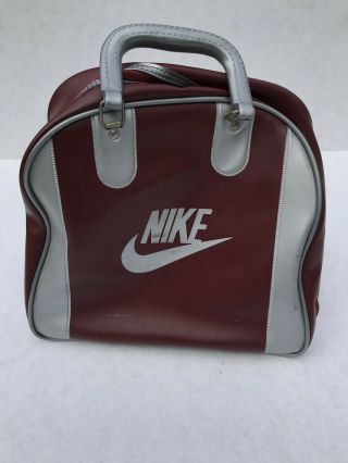 Vintage 80s 1980s Nike Single Bowling Ball Bag Leather Maroon/silver