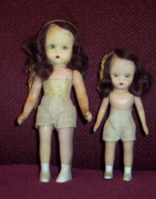 Vintage Old Story Book Storybook Dolls 4 " & 5 " Twins O/c Eyes Hard Plastic Guc