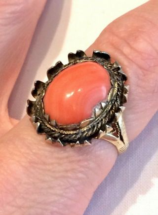 Fantastic Antique Chinese Silver Gilt & Coral Cabouchon Ring