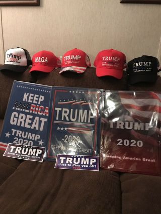 Donald Trump Hats,  3 Signs,  2 Stickers