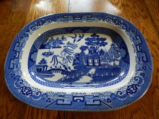 1909 Buffalo Pottery Blue Willow 14” Serving Platter Antique