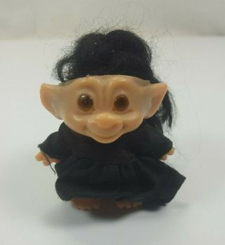 Vintage Japan Troll Doll With Black Hair And Dress