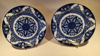 Pair Antique Holland Toko Flow Blue Maastricht Wall Plate Charger Plate Floral