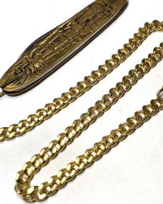 Vintage Antique Gold Filled Or Plated Watch Fob Chain With Train Pocket Knife