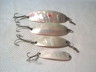 Vintage Old Fishing Lure 4 Pearl Spoons