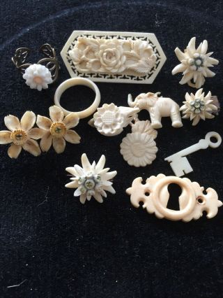 Antique & Vintage Organic Carved Brooches Rings & Items Craft Repair Sell