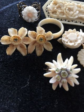 ANTIQUE & VINTAGE ORGANIC CARVED BROOCHES RINGS & ITEMS CRAFT REPAIR SELL 2