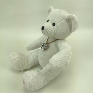Plush Teddy Bear April Birthday White Heart Necklace Retired Stuffed Russ Berrie 2