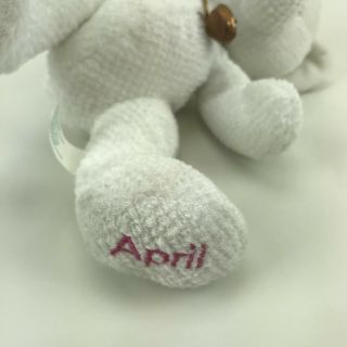 Plush Teddy Bear April Birthday White Heart Necklace Retired Stuffed Russ Berrie 4