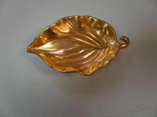 Vintage Solid Brass Leaf Tray Trinket Dish - Three Footed - Five Inches Long