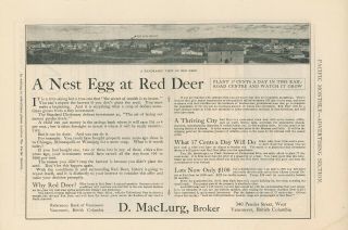 1911 Red Deer Alberta Canada Land Ad Town Settlement Real Estate Property