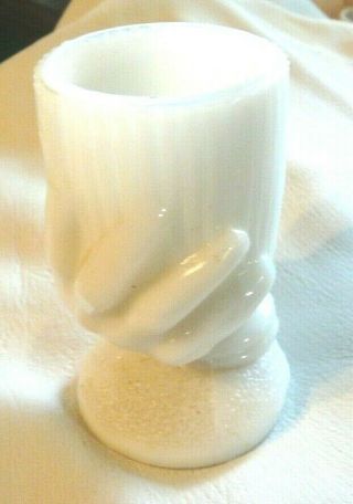 Antique Toothpick Holder Hand Holding Container.  White Milkglass