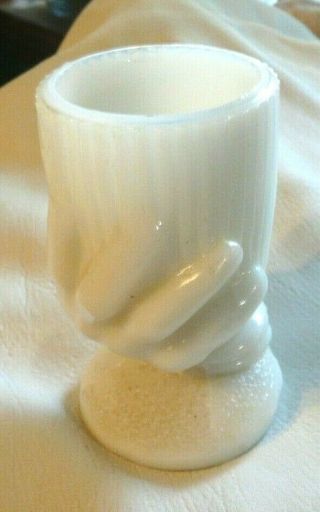 ANTIQUE TOOTHPICK HOLDER HAND HOLDING CONTAINER.  WHITE MILKGLASS 2
