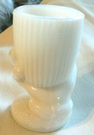 ANTIQUE TOOTHPICK HOLDER HAND HOLDING CONTAINER.  WHITE MILKGLASS 4