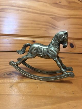 Vintage Rocking Horse Statue Brass 4 1/2 Inches Tall