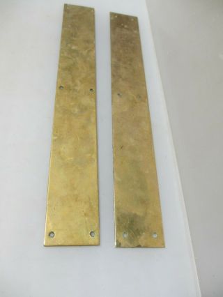 Vintage Solid Brass Door Handle Finger Push Plates Pair Old Mid Century 18 " H